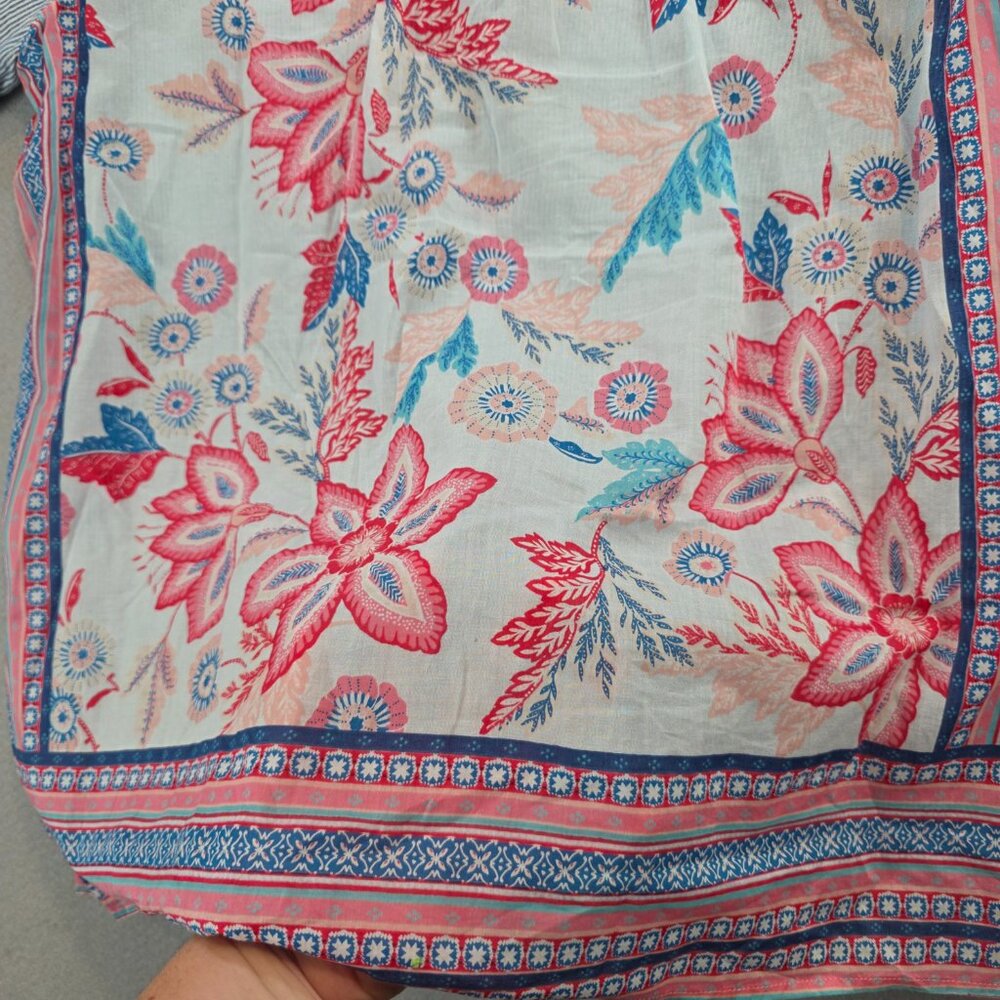 J. Jill Linen Cotton Mixed Media Pearlescent Button Front Bohemian Floral Blouse - Picture 5 of 10